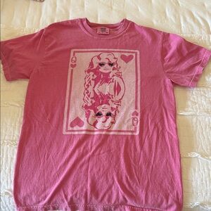 Pink Graphic T-Shirt with Dolly Parton Playing Card Design on Comfort Colors.